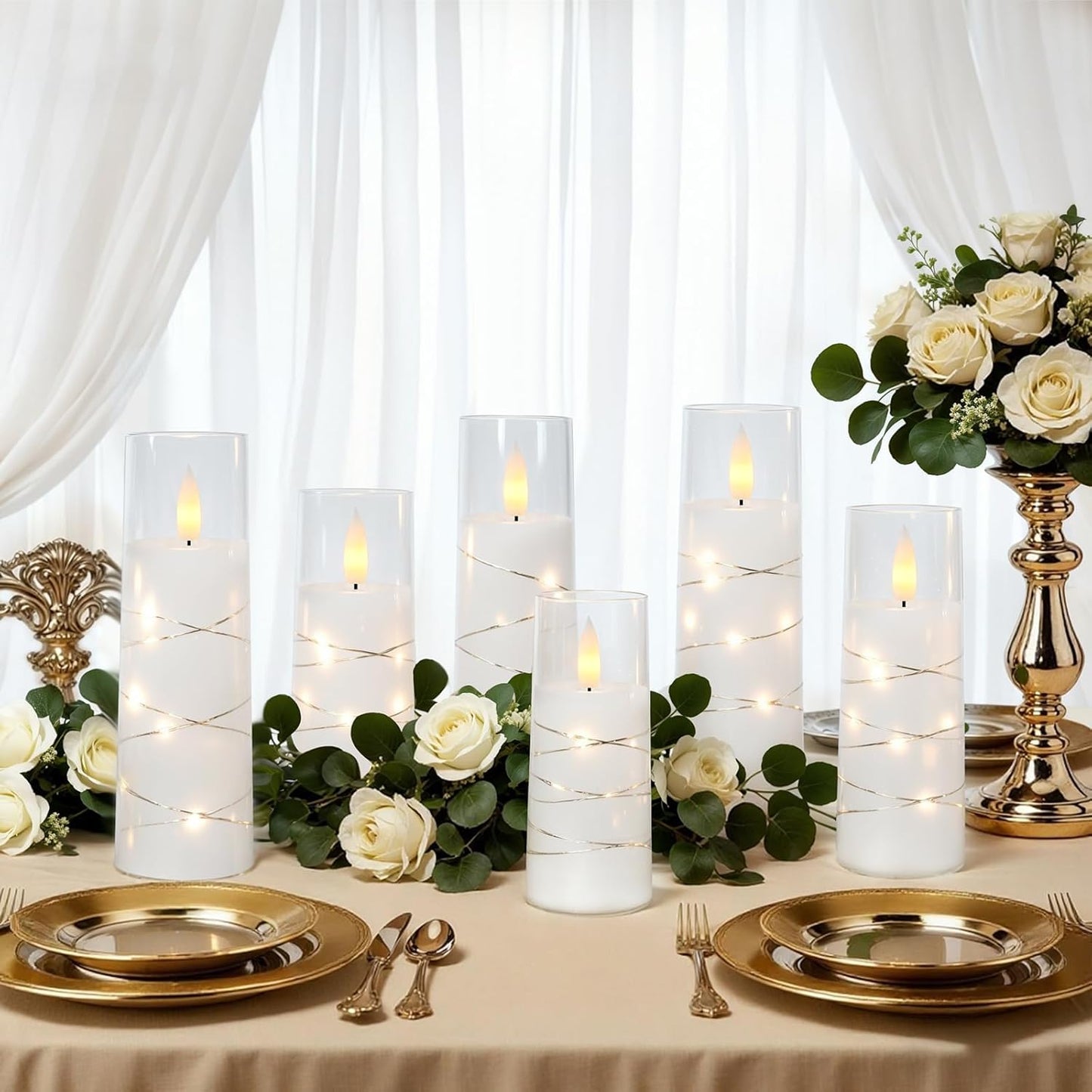 Raycare Flameless Candle with Remote Timer, 3 Flickering Acrylic Battery Operated LED Pillar Candles with Embedded Star String for Christmas, Wedding, Home Table Decor, and as a Gift (Ivory White)