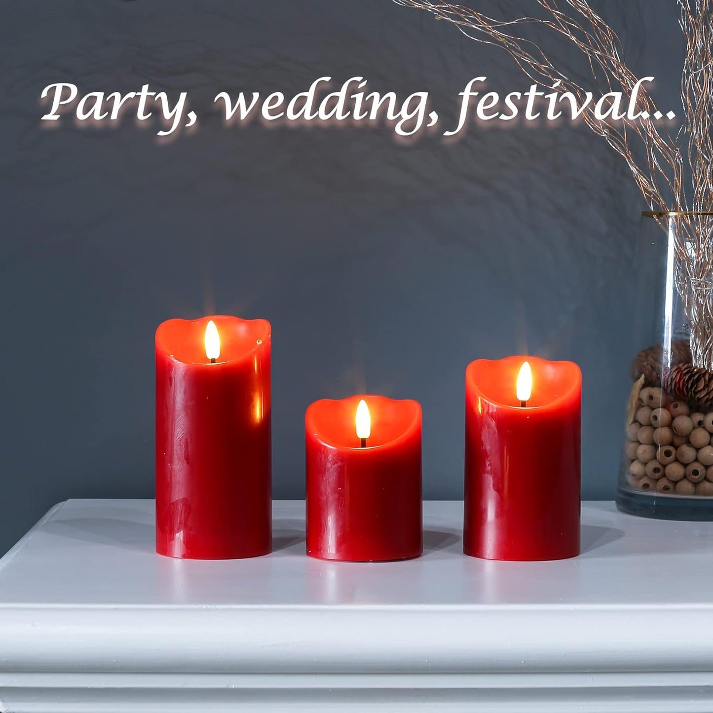 LUSHARBOR Flameless Candles with Remote, 3 Pack Battery Operated Candles Flickering Real Wax LED Fake Pillar Candles with Timer for Wedding Home Party, White