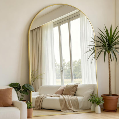 Prywot Arched Full Length Mirror, 70"x26" Free Standing Floor Mirror, Modern Full Body Mirrors with Stand, Wall Mirrors with Aluminum Alloy Frame for Bedroom,Living Room, Gold