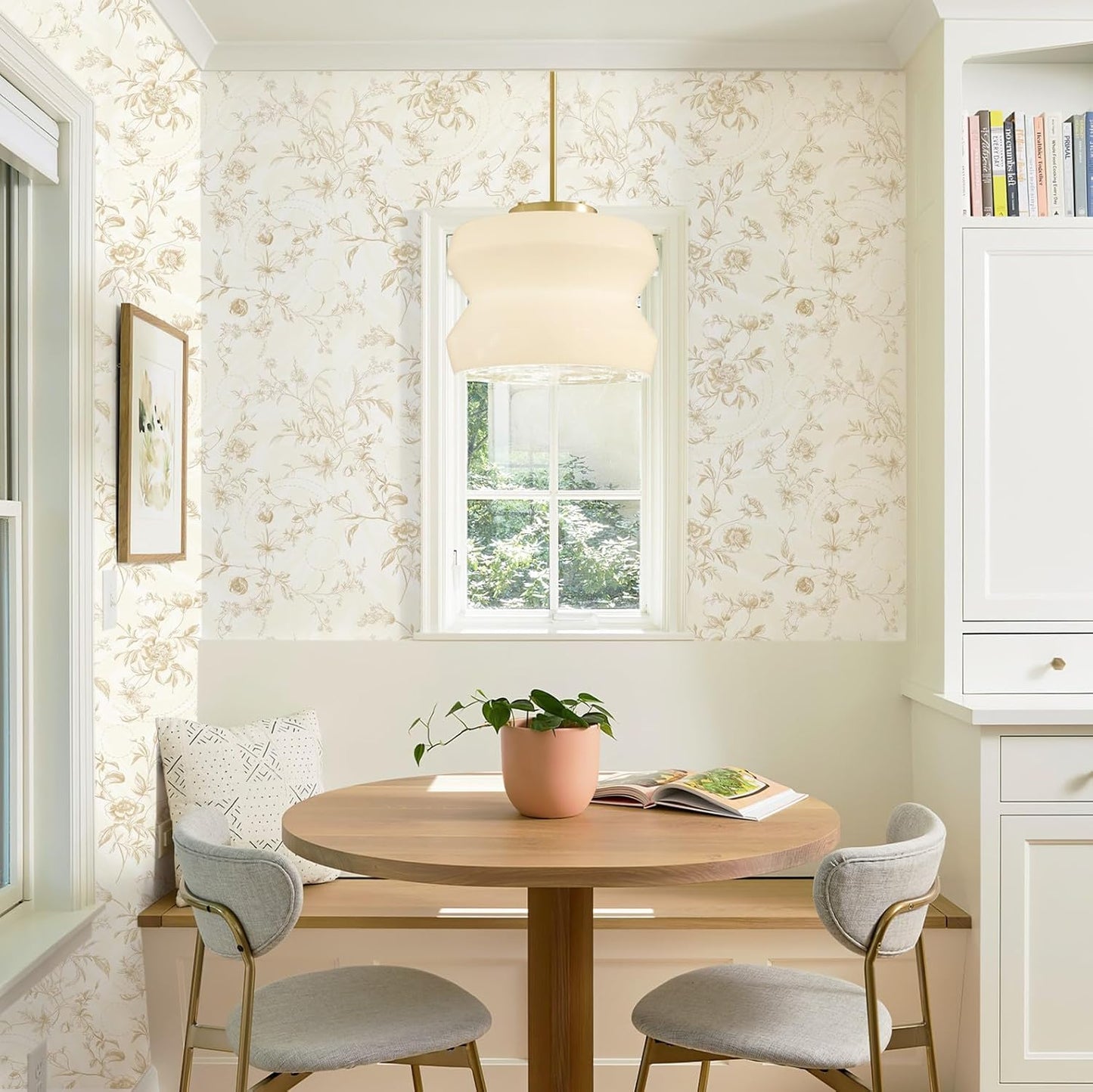 Dimoon 17.3''x78.7'' Vintage Peel and Stick Wallpaper Boho Beige Neutral Contact Paper White Floral Bird Wallpaper Removable Botanical Renter Friendly Modern Wall Paper Bedroom Bathroom Vinyl Roll