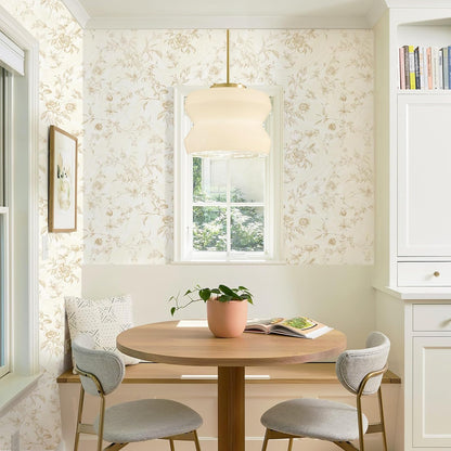 Dimoon 17.3''x78.7'' Vintage Peel and Stick Wallpaper Boho Beige Neutral Contact Paper White Floral Bird Wallpaper Removable Botanical Renter Friendly Modern Wall Paper Bedroom Bathroom Vinyl Roll