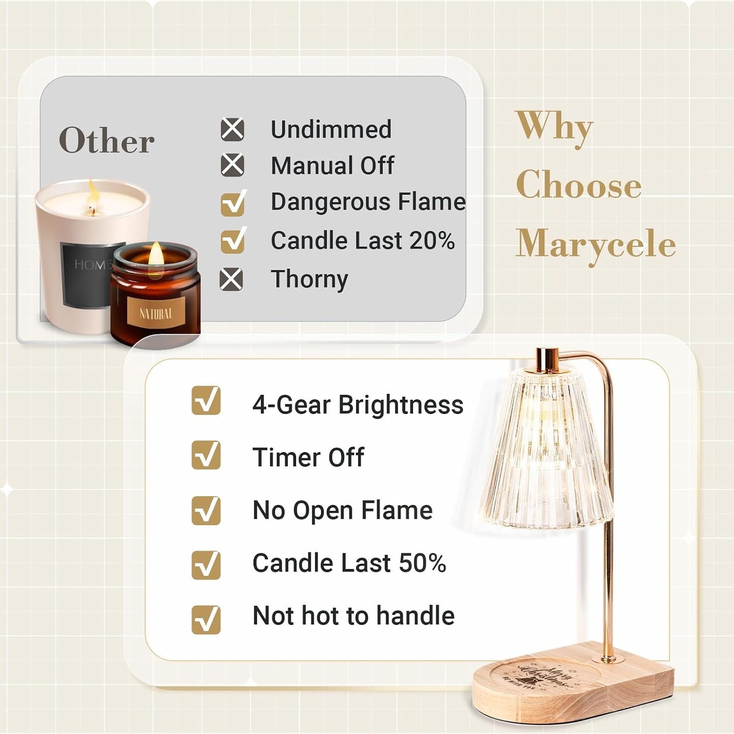 Marycele Vintage Candle Warmer Lamp with Timer Dimmer, Adjustable Height | Vintage farmhouse style with 2 bulbs, adjustable height, timer and dimmer for flameless fragrance in bedroom or home gifts