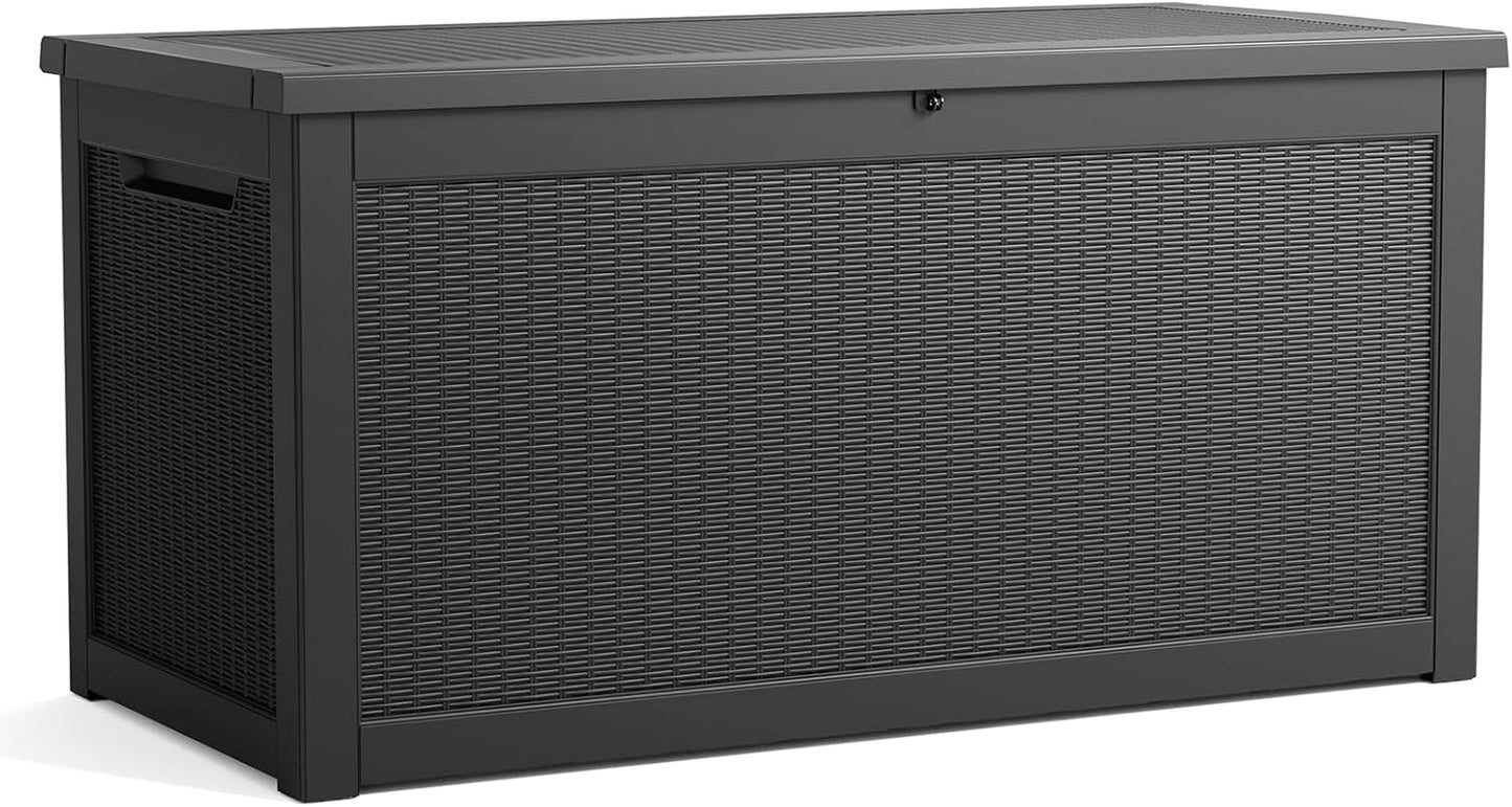PatioZen 100 Gallon Resin Deck Box, Lockable Patio Outdoor Storage Box for Furniture, Garden Tools and Tools Storage, Waterproof Outside Storage Boxes - Black