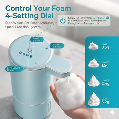 P11 Seafoam Automatic Foaming Soap Dispenser – Unique Coastal Tone, Touchless Sensor, 4-Level Foam Control, USB-C Rechargeable, 380ml, Wall Mounted or Countertop for Kitchen & Bathroom