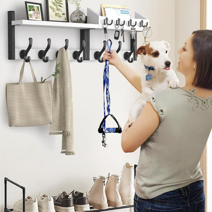 Evermagin 29" Coat Rack Wall Mount with Shelf, 4 in 1 Coat and Key Hanger with 11 Metal Hooks, Entryway Wall Mounted Shelf with Mail Holder for Living Room, Bedroom, Rustic Brown