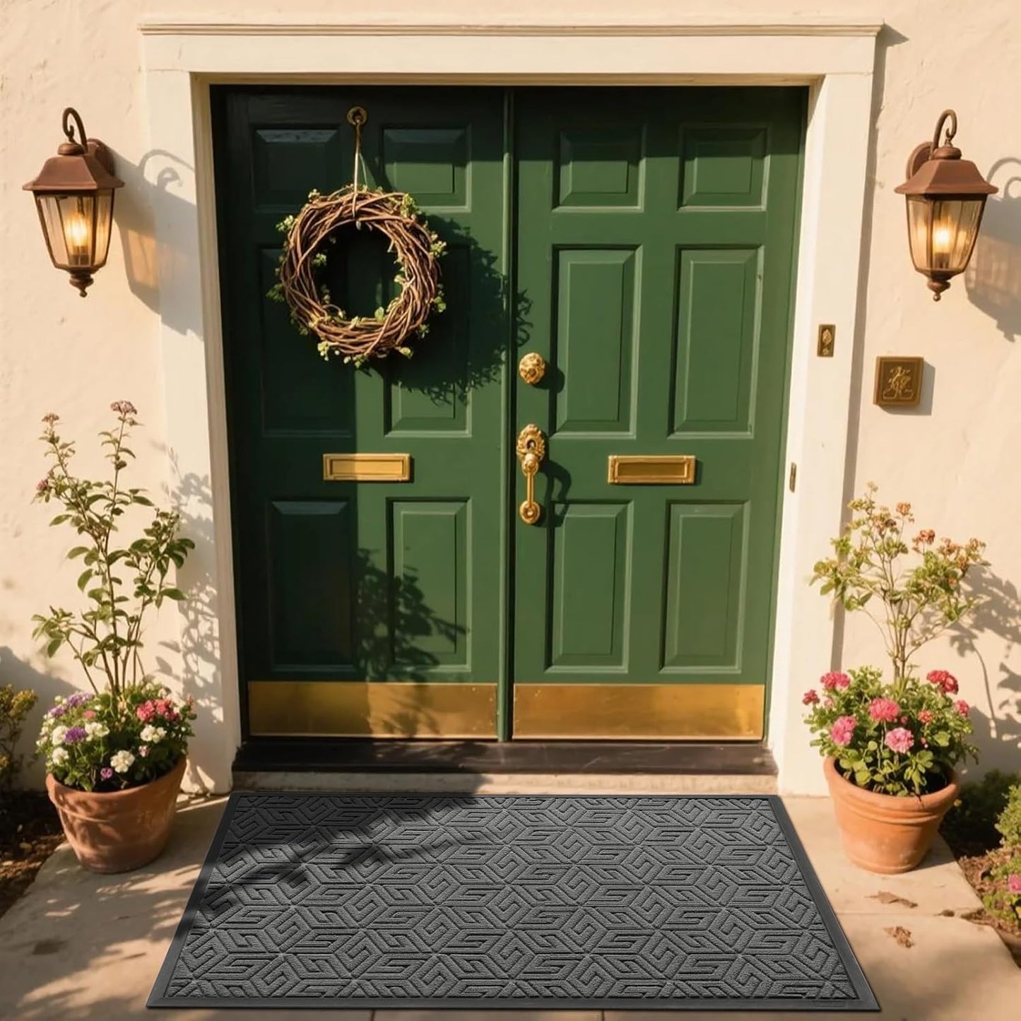 Yimobra Doormat Outdoor Entrance 29.5x17, All-Weather Waterproof Outdoor Mats for Front Door, Non Slip Welcome Door Mat for Patio Proch Outside Entryway Indoor, Black