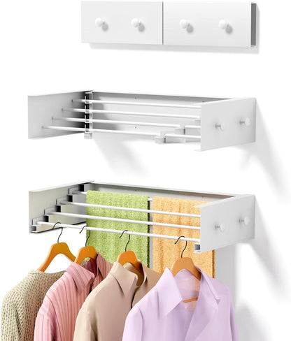 ZMBESUP Wall Mounted Clothes Drying Rack, 31.5" Foldable Collapsible Laundry Rack, Heavy Duty 60 lb Capacity Hidden Space Saver, Includes Wall Template for Laundry Room Indoor Outdoor Balcony (White)