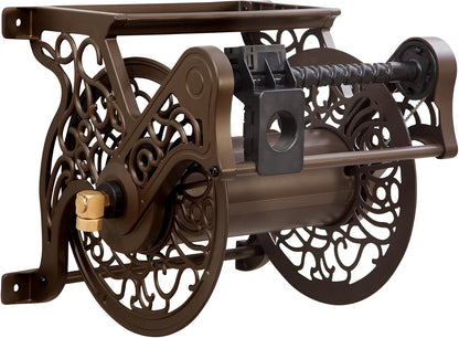 Liberty Garden 708 Steel Decorative Wall Mount Garden Hose Reel, Holds 125-Feet of 5/8-Inch Hose - Bronze
