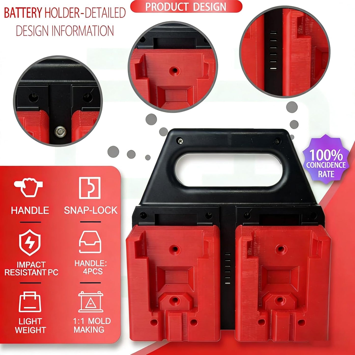 6-Slot Battery Carrying Holder for Makita 18V & 14.4V, Batteries Tool Case Storage Organizer Rack for Makita, Portable and Rugged Battery Caddy with Handle for Jobsite and Mount Bag Use