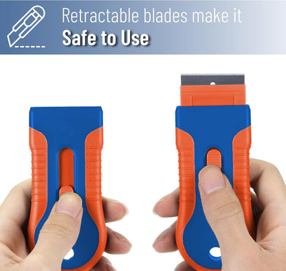Bates- Razor Blade Scraper Tool, 2 Pack, 30 Extra Stainless Steel Blades, Anti-Slip Ergonomic Handle Design, Razor Scraper Set for Cleaning Window, Paint, Oven, Glass, Stove