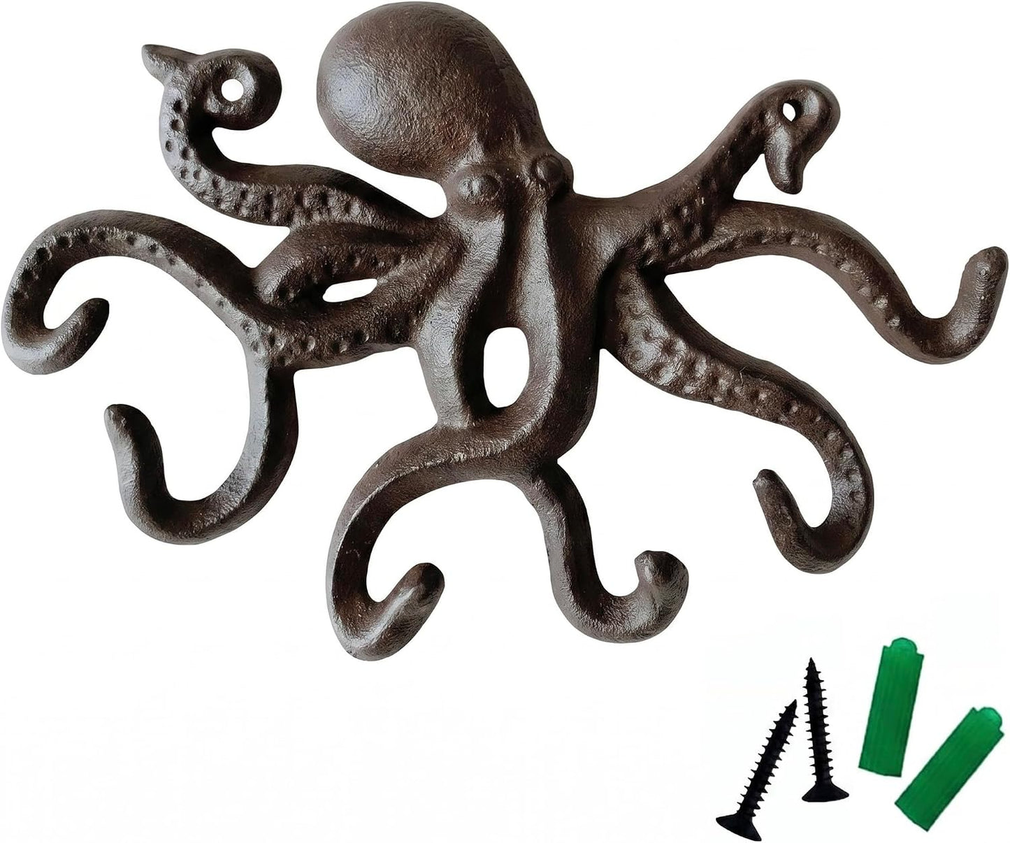 Cast Iron Coat Hooks Rustic Octopus Key Holder Heavy Duty Hooks Wall Mounted with 6 Tentacles for Keys, Towel, Bags, Scarf, Cup, Hat