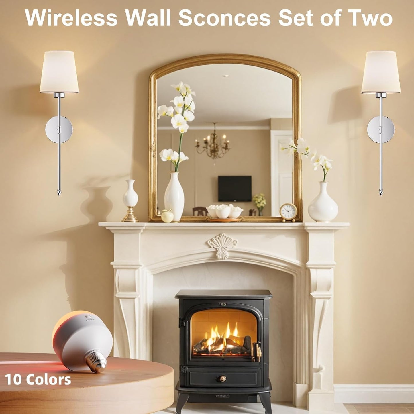 IRONPAX Wall Sconces Battery Operated Set of 2, Wireless Rechargeable Wall Sconce Set of Two, Dimmable Wall Lights with Remote for Bedroom Living Room Hallway Decor (Gold, Fabric Shade)
