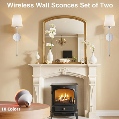 IRONPAX Wall Sconces Battery Operated Set of 2, Wireless Rechargeable Wall Sconce Set of Two, Dimmable Wall Lights with Remote for Bedroom Living Room Hallway Decor (Gold, Fabric Shade)