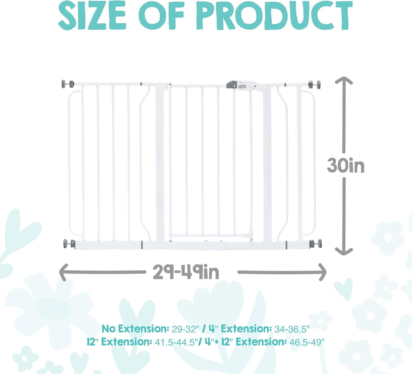 Regalo Safety 29-38.5" Baby Gate for Doorways & Bottom of Stairs, Pressure Mounted Baby Gate with Door for Babies, Toddlers & Pets, Tested & Safe for 30 Years, American Designed, American Owned, White