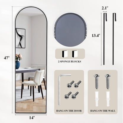 DUMOS 64"x21" Full Length Mirror, Full Body Mirror, Black | Aluminum Alloy Thin Frame, Leaning or Hanging, Suitable for Bedroom, Livingroom, Cloakroom