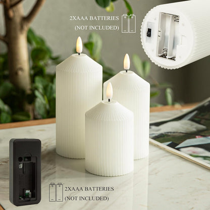 LUSHARBOR Flameless Candles with Remote, 3 Pack Battery Operated Candles Flickering Real Wax LED Fake Pillar Candles with Timer for Wedding Home Party, White