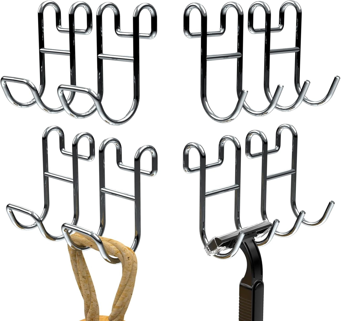 Shower Caddy With Hooks - Razor Holder and Loofah Hanger 2 Pack Silver