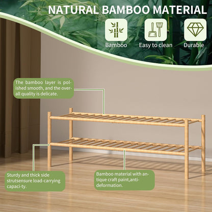 ROMGUAR CRAFT 3 Tier Bamboo Shoe Rack for Closet Free Standing Wood Shoe Shelf Storage Organizer for Entryway Small Space Stackable 27"x11"x20" (Natural)