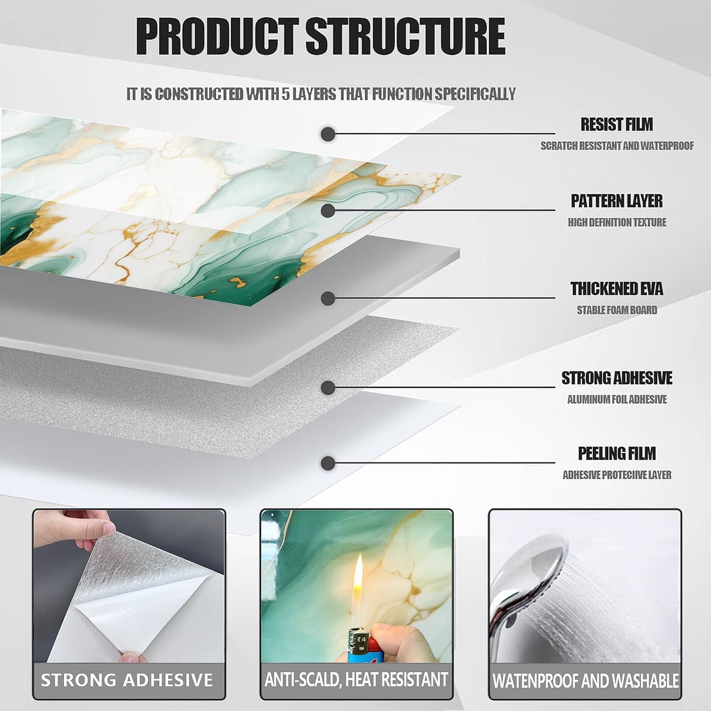 10pcs Peel and Stick Tile Shower Waterproof Marble Tiles Wall Panels, 11.8"x11.8" Self-Adhesive Backsplash Tile, PVC Wall Panels Shower Tiles for Home Bathroom, Kitchen, Living Room Blue
