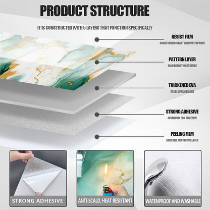 10pcs Peel and Stick Tile Shower Waterproof Marble Tiles Wall Panels, 11.8"x11.8" Self-Adhesive Backsplash Tile, PVC Wall Panels Shower Tiles for Home Bathroom, Kitchen, Living Room Blue