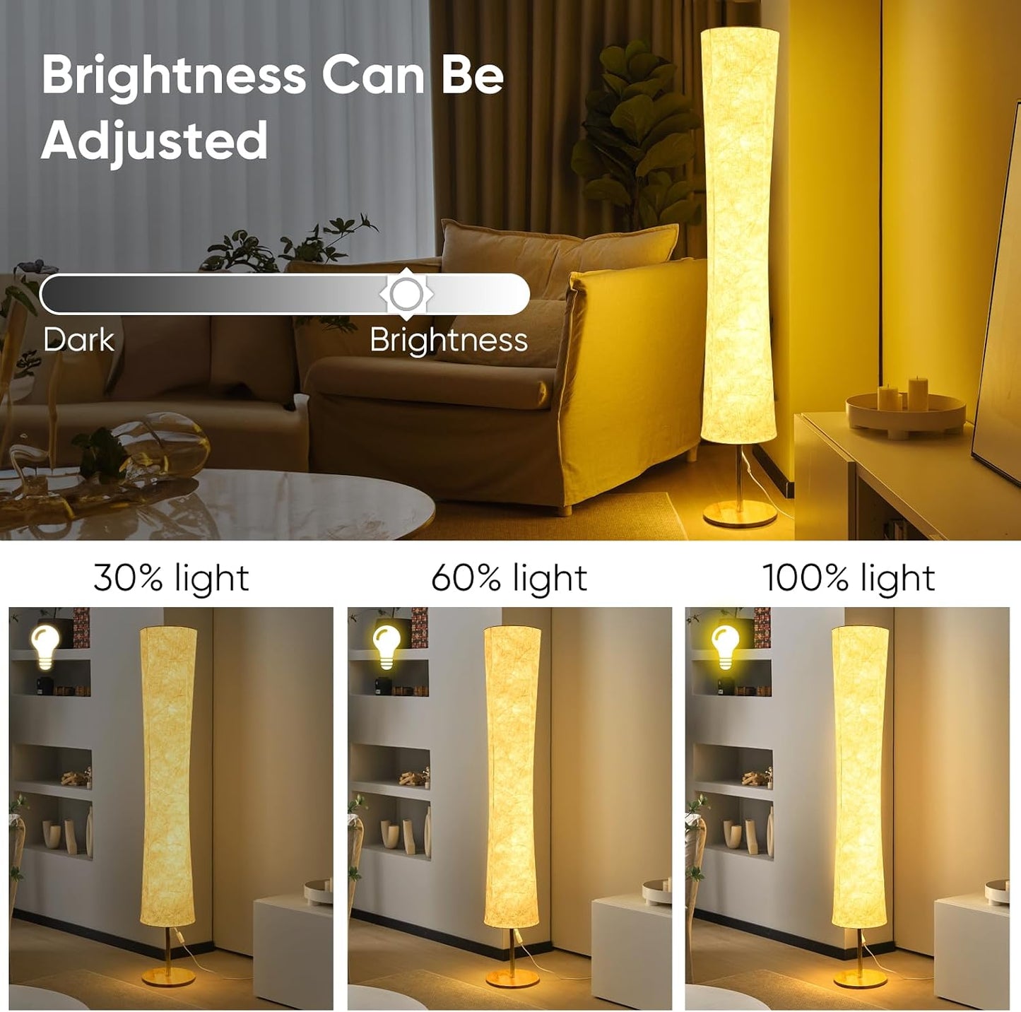 58 inch Simple Design Morden Soft Light Floor Lamp 3 Color Lighting Remote Control, LED lamp with Tyvek Fabric Shade,Brightness Adjustable for Living Room Bedroom Game Room
