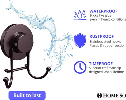 HOME SO Suction Cup Hooks for Shower & Bathroom Towel Holder 1-Pack – Suction Cups Hooks for Hanging Towels, Robes, & Coats - Tiles, Glass Door or Mirror – Shower and Towel Hooks - Chrome, Stainless