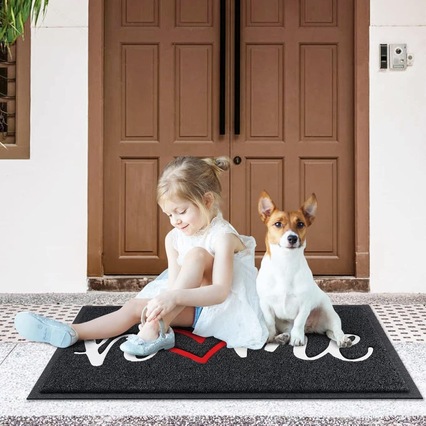 CozyBounty Black Door Mat Welcome Mats Outdoor Indoor Non-Slip Doormat for Entryway Low-Profile Floor Mat for Yard, Garage, High Traffic Areas (30"x17.5", Black)