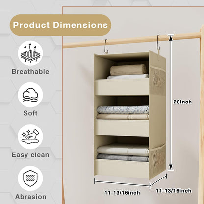 3-Shelf Hanging Closet Organizer, Washable Foldable Storage, Dark Gray | Front lip keeps items secure; side pockets add room; Oxford fabric handles towels, shirts, baby items, dorms, RVs or travel.