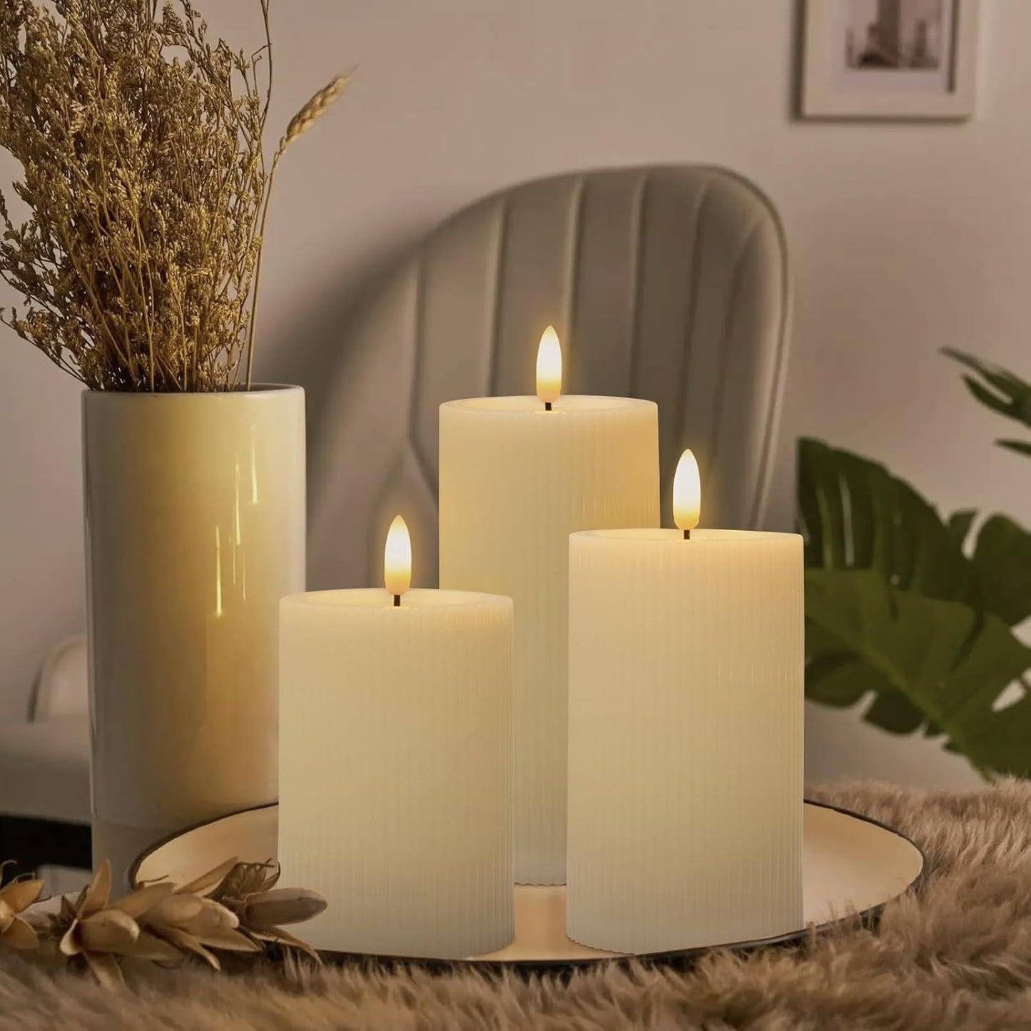 ANGELLOONG Flickering Flameless Candles, Realistic Battery Operated Candles with Remote and Timer, Set of 3 LED Candles for Room Fall Home Wedding Decor Centerpieces Table Party Valentines Decorations