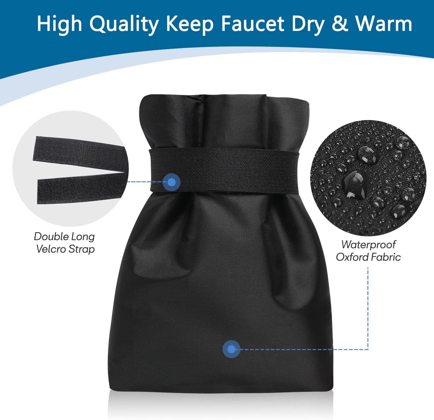 Outdoor Faucet Cover Socks for Winter Freeze Protection, 7.09" W x 9.06" H, Velcro Thickened Anti-Freeze Outdoor Tap Cover, Reusable Waterproof Insulated Spigot backflow Cover,Black, 2Pcs