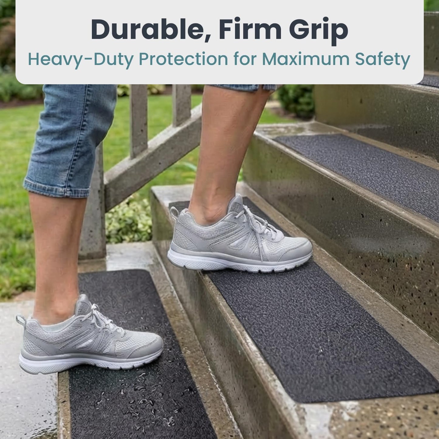 PELEGON Outdoor Stair Treads Non-Slip for Wooden Steps (12 Stairs) 6"x30" Heavy Duty Waterproof Anti Slip Traction Tape, Black Grip Tape Treads Outdoor for Wood, Decks, Ramps