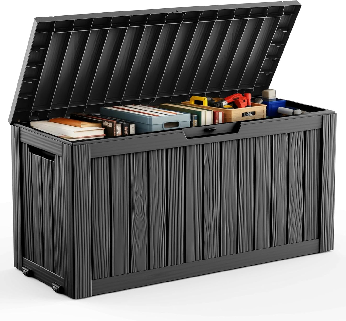 DRATO 180 Gallon Outdoor Storage Box, Large Waterproof Deck Box, Lockable Resin Storage Container with Reinforced Support for Patio Cushions, Garden Tools, UV-Resistant Outdoor Chest（Black，180 Gallon）