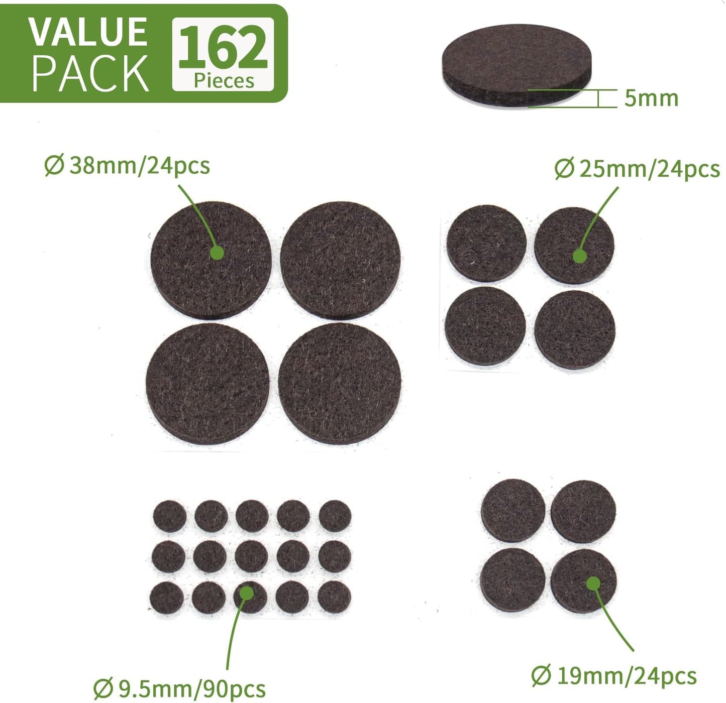Felt Furniture Pads for Hardwood Floors 48 PCS, Furniture Pads, Floor Protectors for Hardwood Floors, Felt Pads for Furniture, Round, Dark Brown