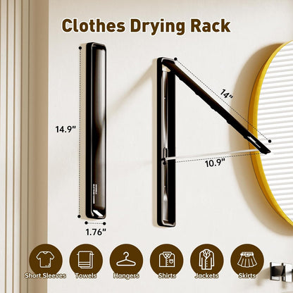 Clothes Drying Rack, Laundry Room Wall Mounted Retractable Clothes Hanger Drying Rack, Laundry Clothing Drying Rack Folding Indoor or Outdoor, Easy Installation Aluminium Dryer, 1pcs(White)