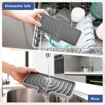 JACZZO Silicone Sponge Holder for Kitchen Sink, (10x4 In) Sink Caddy with Drain Spout, Self Draining Soap Tray & Organizer, Kitchen Accessories,Bathroom Organizer, Easy to Clean (Grey)