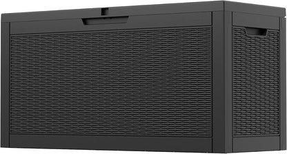 Outdoor Storage Box, 31 Gallon Resin Deck Boxes Outdoor Waterproof For Patio Furniture, Garden Tools, Pool Supplies, Lockable And UV Resistant (Rattan Gray)