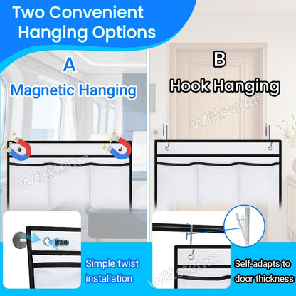 Cruise Ship Magnetic Door Organizer, Over The Door Organizer For Cruise Ships, Magnetic Shoe Rack with 2 Strong Anti-Scratch Magnets & Durable Pockets To Store Cruise Essentials (White)