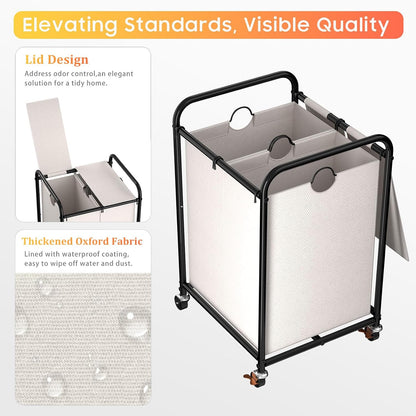 180L (47.55 Gal) Laundry Sorter 3 Section, Rolling Laundry Basket with Lockable Wheels and Lid, Laundry Hamper with 3 Separated Removable Bags Dirty Clothes Hamper for Laundry Room Organizer, Black