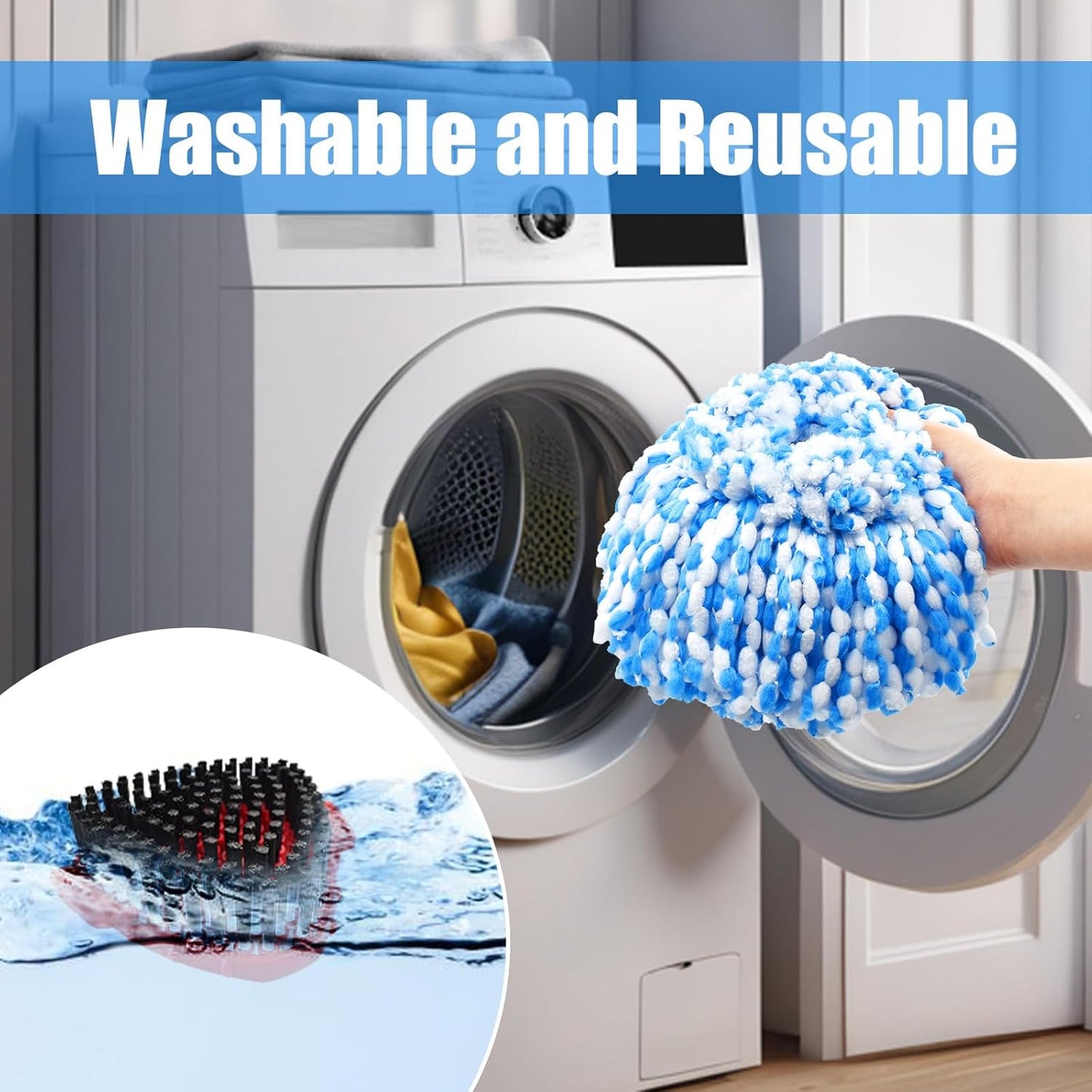 Mop Heads for O Cedar RinseClean 2 Tank Spin Mop System, 3 Microfiber Mop Head Refills and 3 Chenille Mop Pads,1 Scrub Brush, and 1 Mop Base with Mop Handle Set Combo