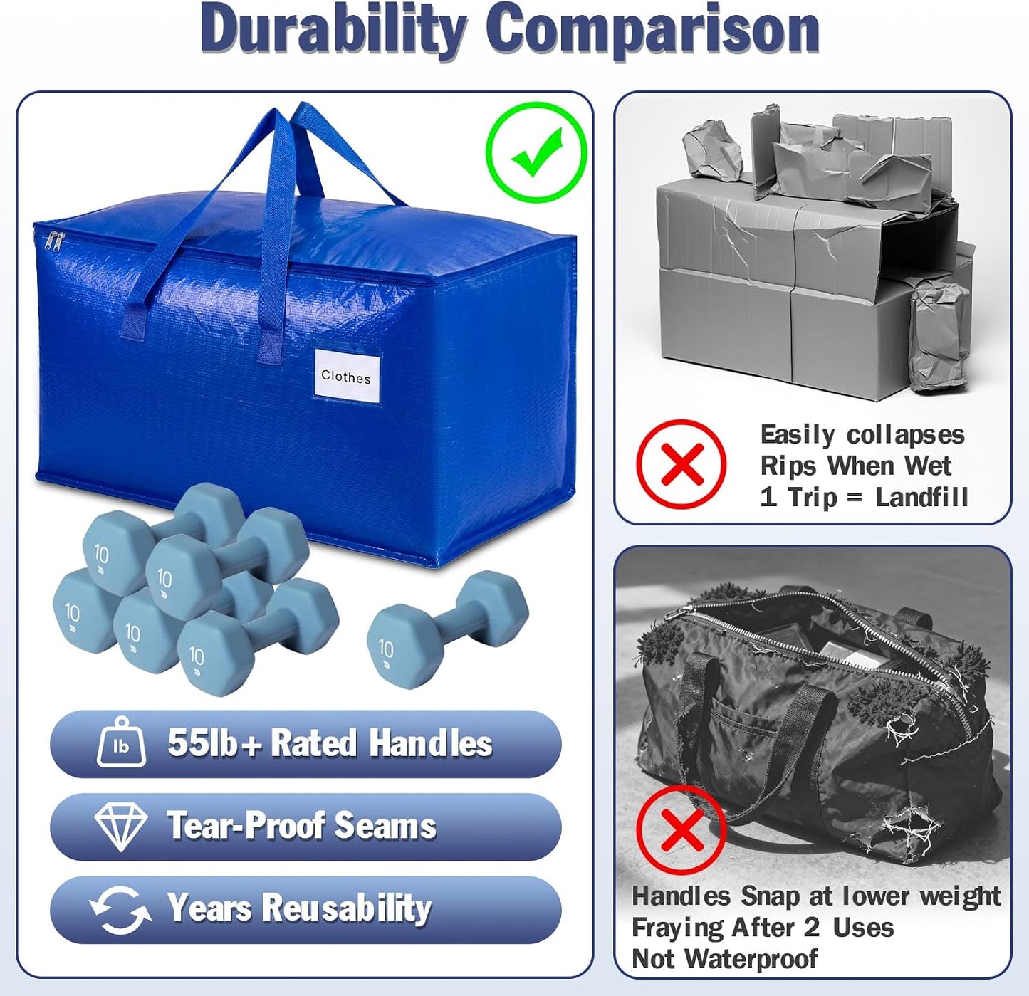 KYODOLED 10-Pack Clear Moving Bags Heavy Duty Extra Large, Storage Totes with Reinforced Handles, Zippers & Label Pocket, Transparent Packing Containers for College Dorm, Clothes, Bedding, Toys