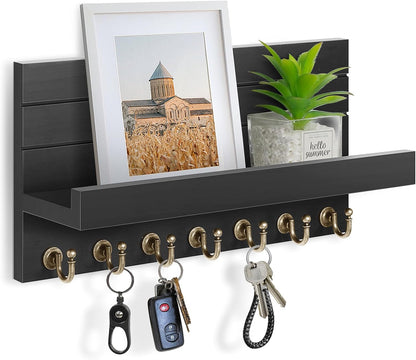 HONJIN Key Holder for Wall: Easy Installation Mail Organizer Wall Mount Hanging Key Rack for Kitchen and Entryway Decor with 5 Sturdy Key Hooks (White)