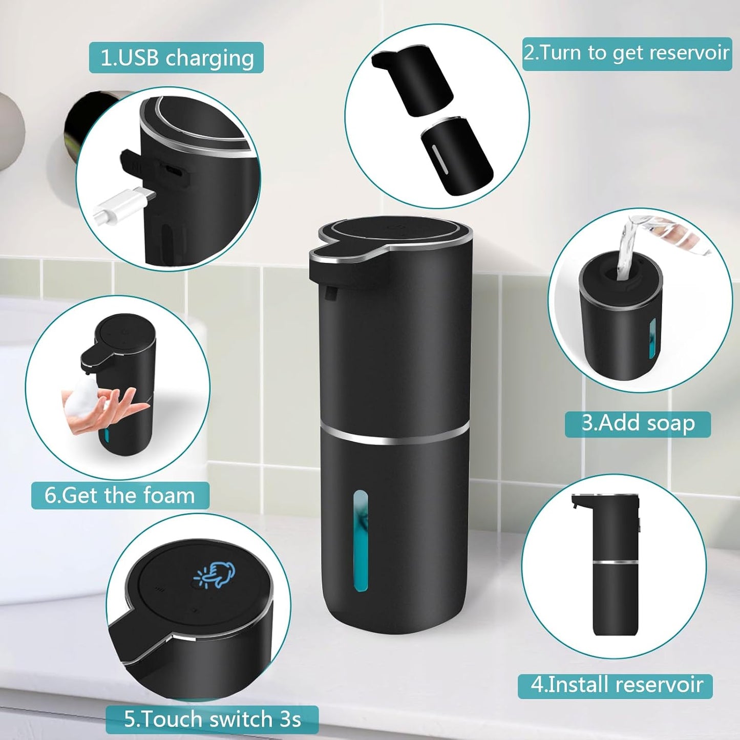 Automatic Soap Dispenser – Touchless Foaming Soap Dispenser 400ml USB Rechargeable Dispenser Electric Wall Mounted 4levels Adjustable Foam Soap Dispenser Pump for Bathroom Kitchen(Silver)