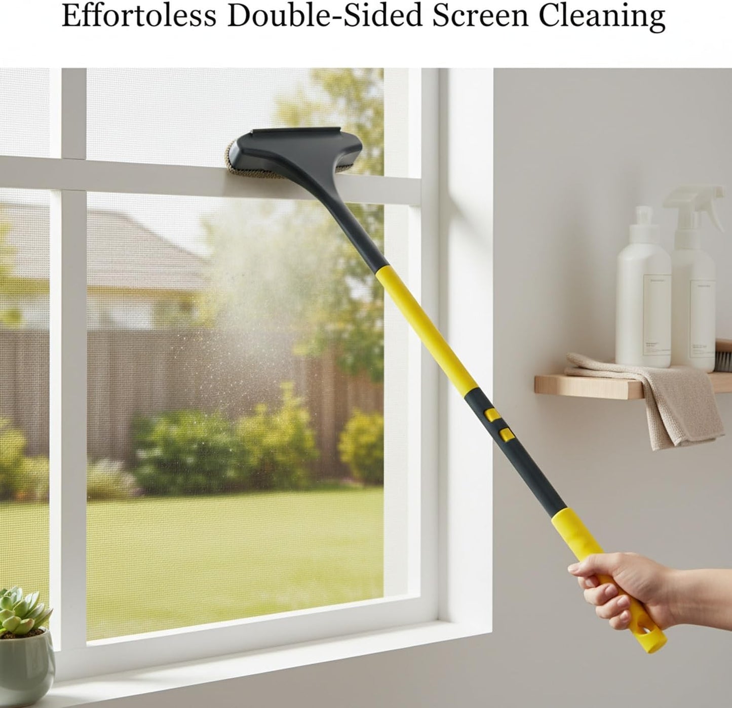 Double-Sided Window Screen Cleaning Brush, Slim 0.4-Inch Profile for Interior & Exterior Care, Durable PP Plastic Tool for Fixed Frames (Green, 1 Pack)