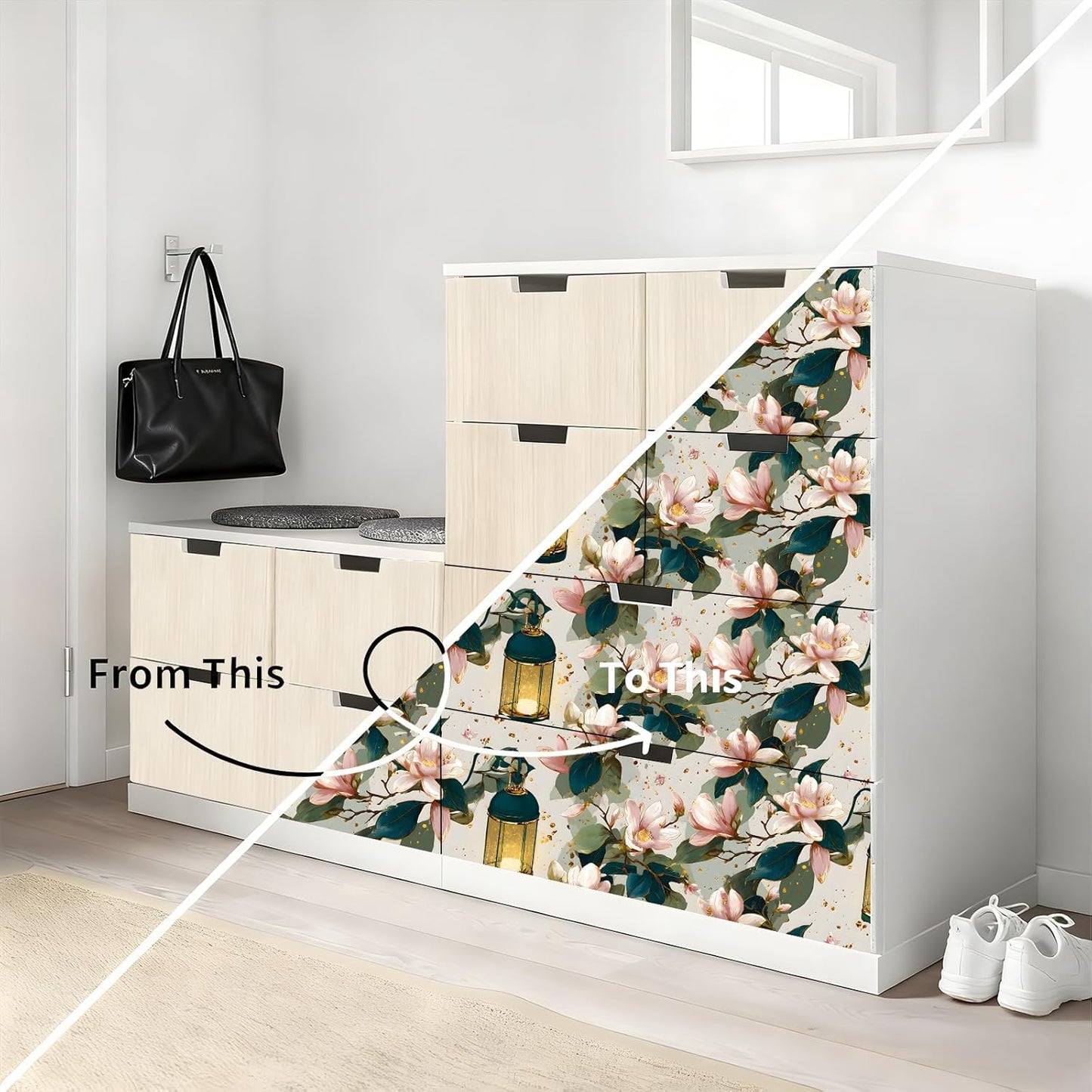 Peel and Stick Wallpaper, Soft Wildflower Botanical Contact Paper, PVC Vinyl Removable Wall Covering, Waterproof Easy-Clean, No Residue Renter Friendly, Neutral Decor, 39.4x17.3 in (Flowers2)