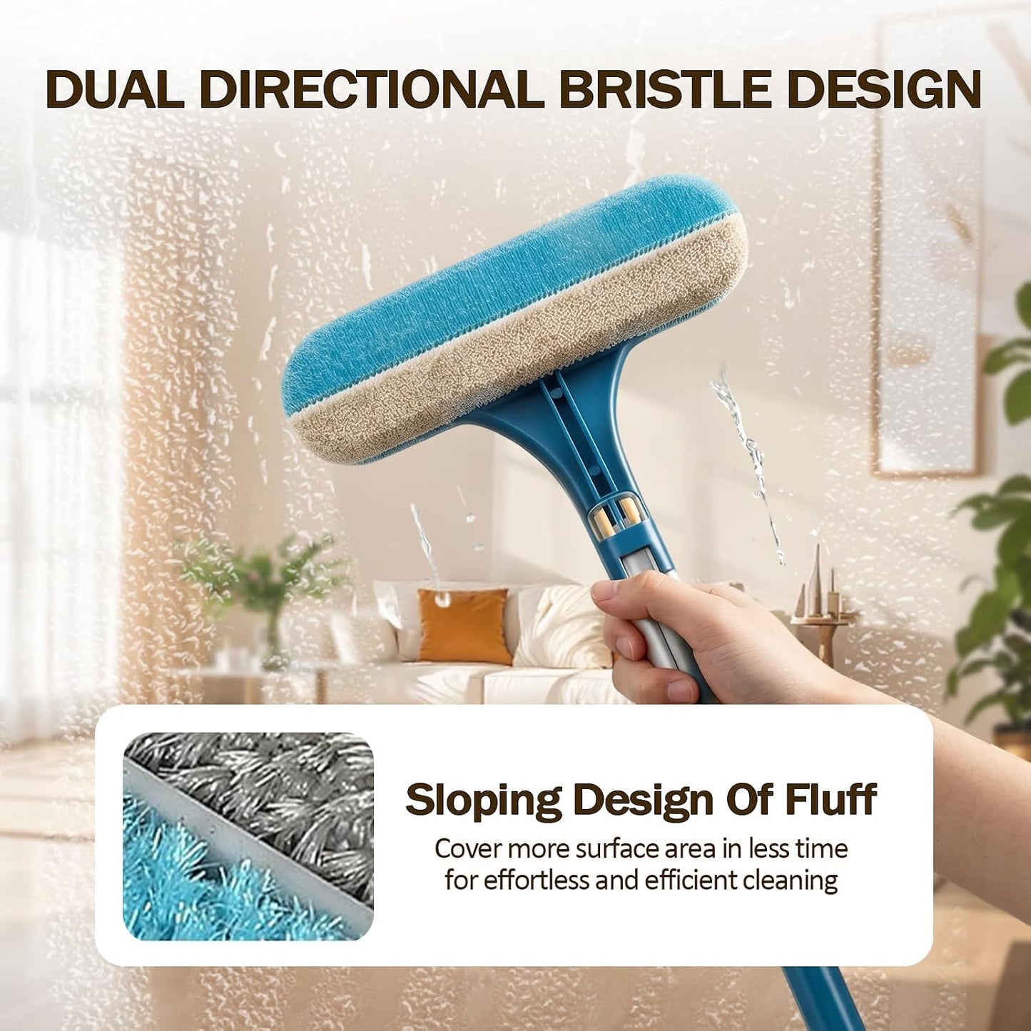 Window Screen Cleaning Brush, 3 in 1 Window Screen Cleaner Brush with Squeegee and Detachable Long Handle,Wet Dry Dual-Use Mesh Screen Cleaner Tool for Dusty Corners, Patio Door Porch Screens(Blue)