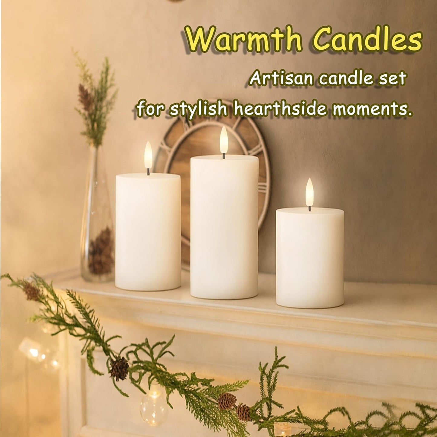 JOIONE Flameless Pillar Candles with Remote, 3 Pack Battery Operated Real Wax LED Candles, LED Candle that Perfect for Home Decorations Fireplace Table, White