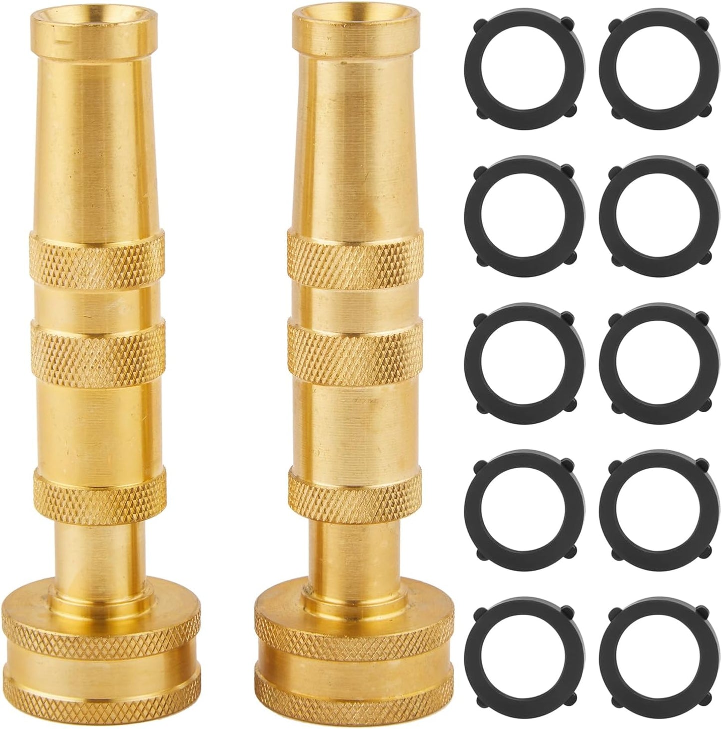 Pack of 2 Heavy Duty Brass Hose Nozzle-4'', Adjustable Twist Garden Hose Nozzles, Water Hose Sprayer Nozzle for Garden Lawn Efficient Watering and Spraying, with 10 Rubber Washers