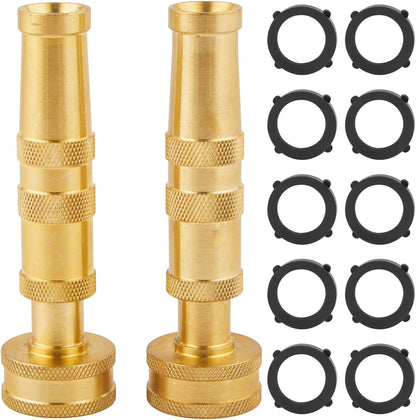 Pack of 2 Heavy Duty Brass Hose Nozzle-4'', Adjustable Twist Garden Hose Nozzles, Water Hose Sprayer Nozzle for Garden Lawn Efficient Watering and Spraying, with 10 Rubber Washers