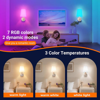 Wall Sconce Battery Operated Wall Light Fixure with Remote Control, Dimmable Battery Operated Wall Sconces Set Of Two, Indoor Wireless Wall Mounted Lamp with Rechargable Bulb For Bedroom Living Room (