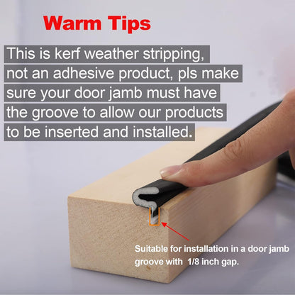 40FT Kerf V‑Shaped Weather Stripping Door Seal, Press‑in Seal for Pre‑Cut Slot Doors, Not Self‑Adhesive, Soundproof Draft Blocker for Exterior Front Doors, Fits Large Gaps, Easy DIY Install (White)